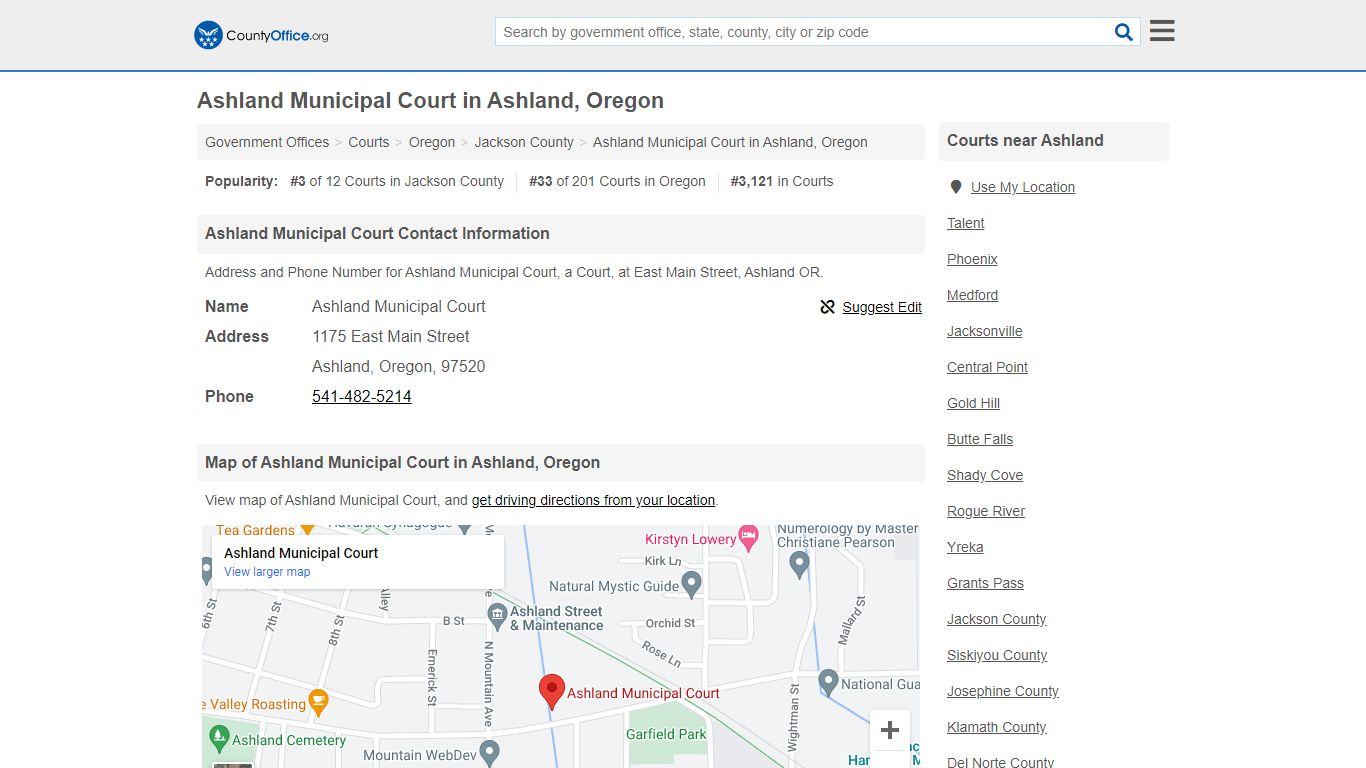 Ashland Municipal Court - Ashland, OR (Address and Phone) - County Office
