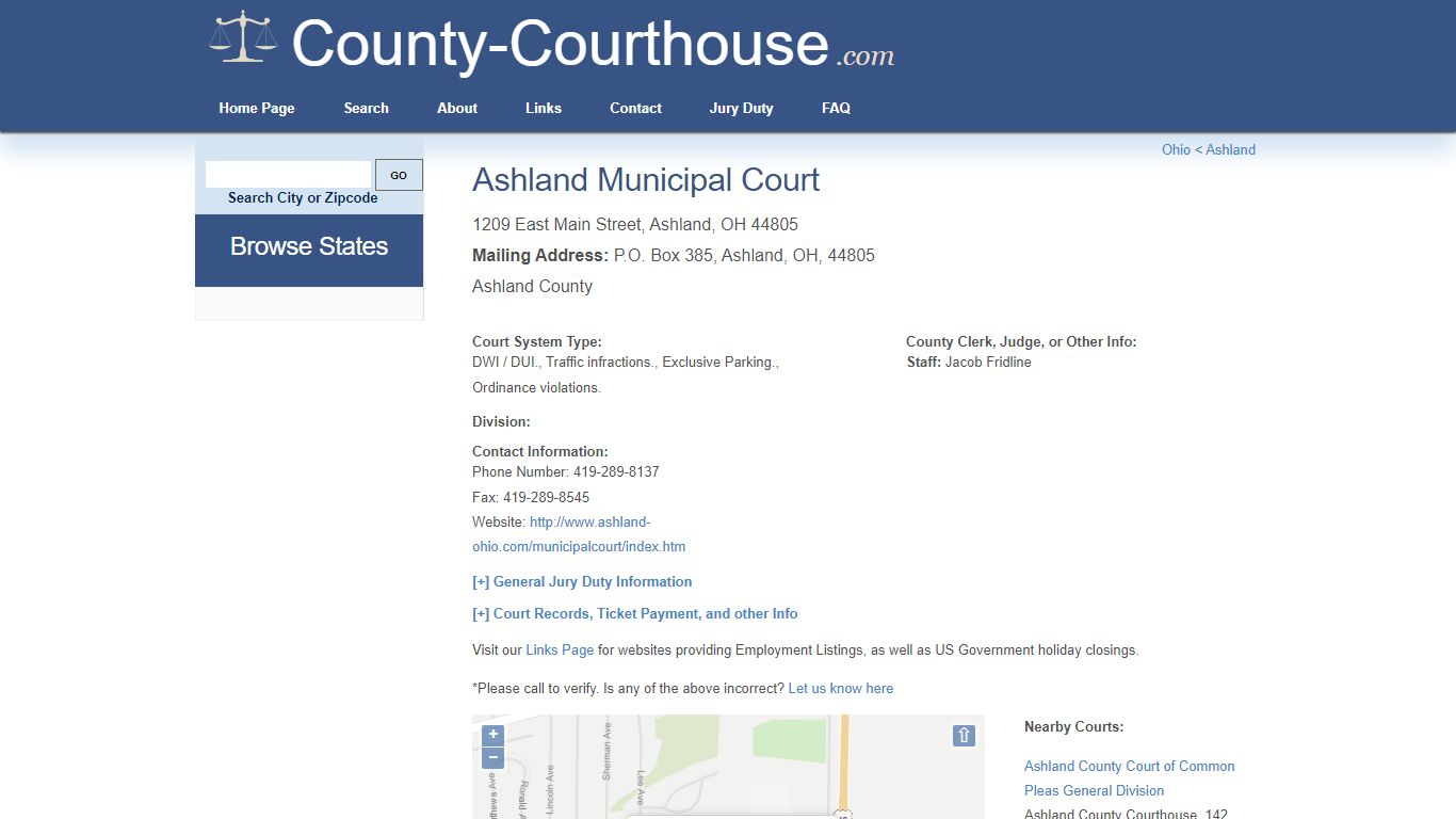 Ashland Municipal Court in Ashland, OH - Court Information